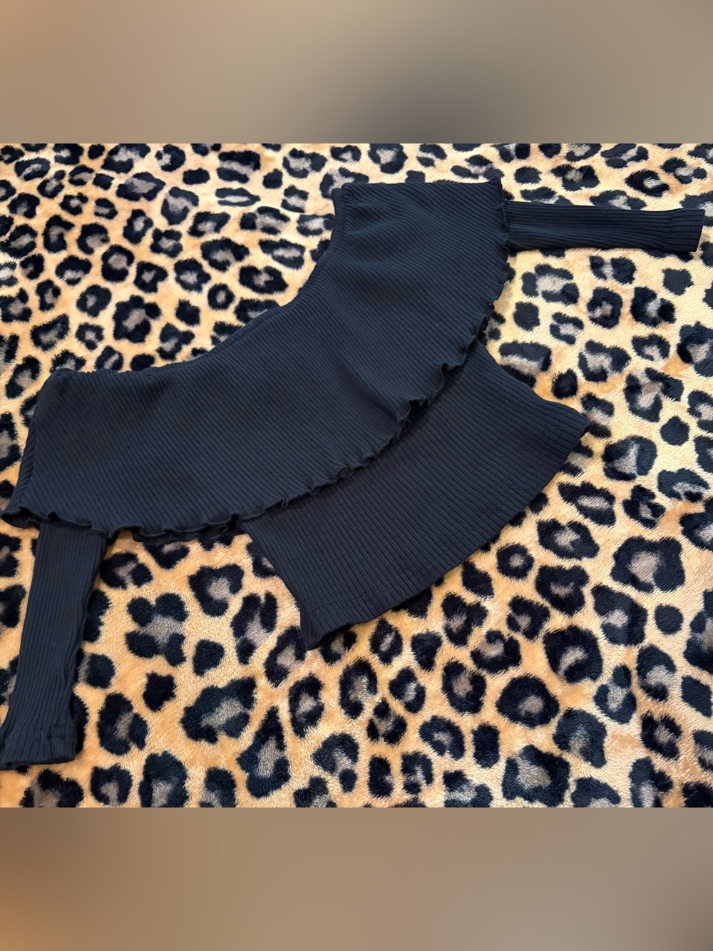 SHEIN Black Solid Ribbed Off-Shoulder Ruffle Top Toddler 2-3Y
